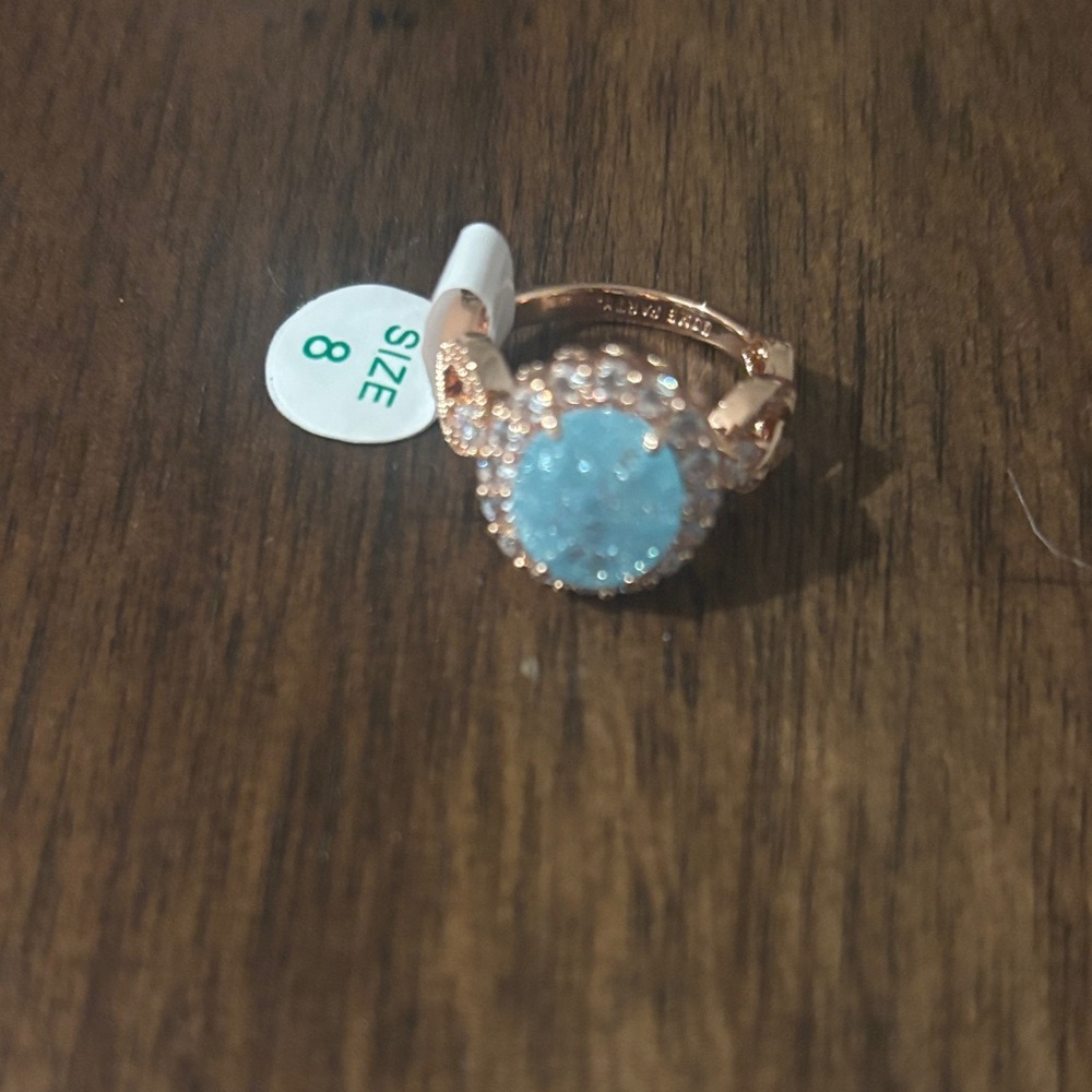 Bomb Party 2424 Ring Lab Created Aquamarine Ice Crystal with Rose Gold Plating